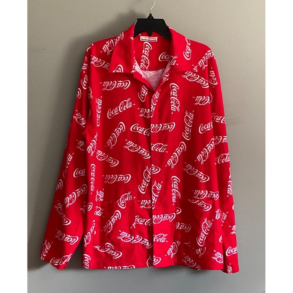 Mens Coca-Cola Sz. XL Button Flannel Pajama/Shirt 48" Chest 27" Length Pockets